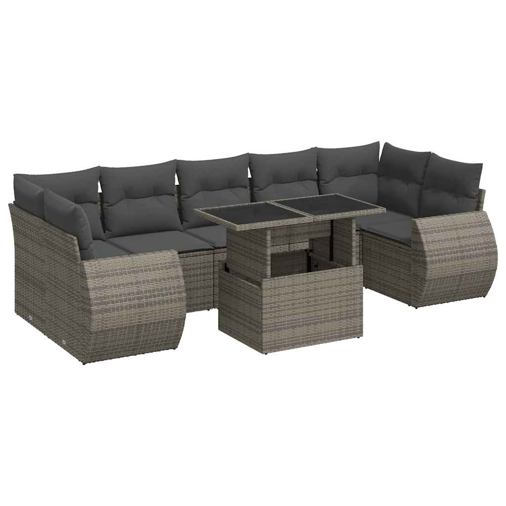 8 részes szürke polyrattan kerti ülőgarnitúra párnákkal