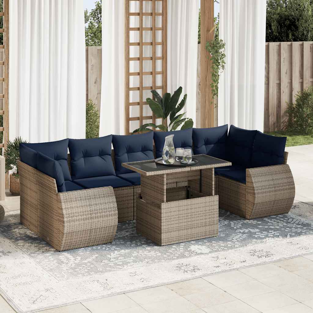 8 részes szürke polyrattan akácfa kerti ülőgarnitúra párnákkal