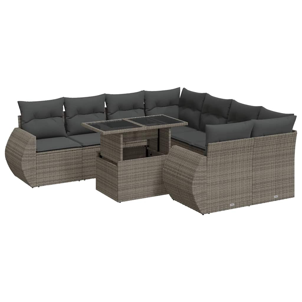 9 részes szürke polyrattan kerti ülőgarnitúra párnákkal