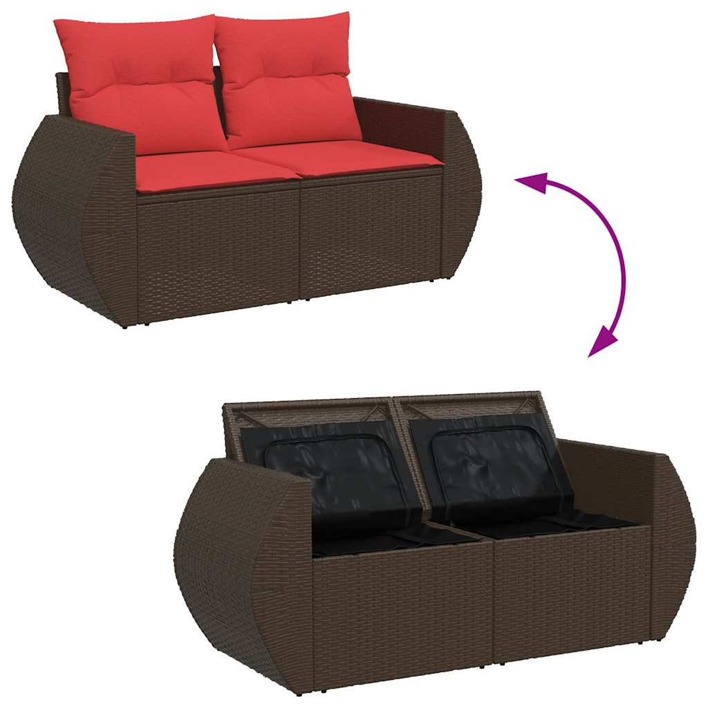 9 részes barna polyrattan akácfa kerti ülőgarnitúra párnákkal
