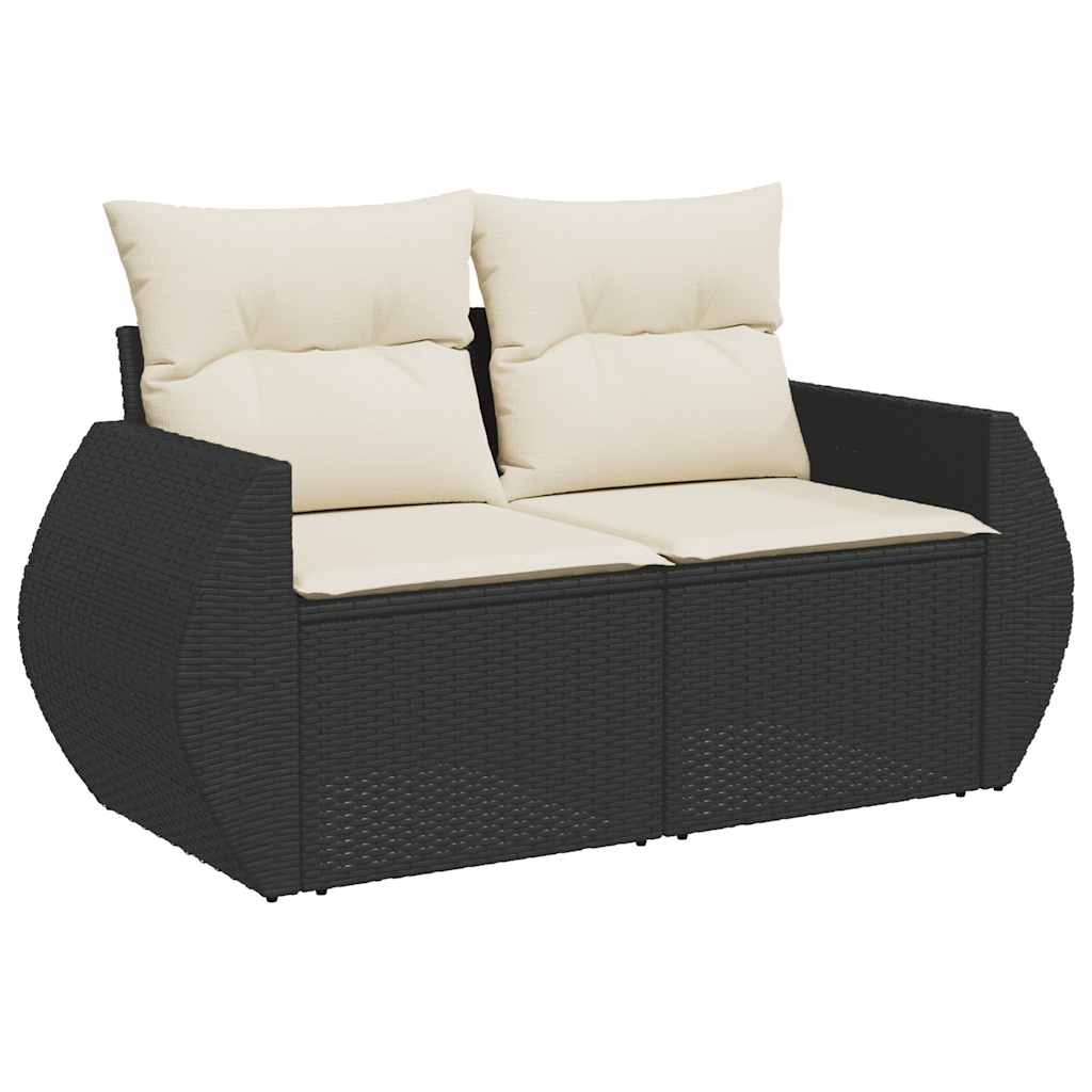 6 részes fekete polyrattan kerti ülőgarnitúra párnákkal