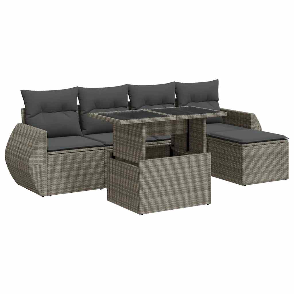6 részes szürke polyrattan kerti ülőgarnitúra párnákkal