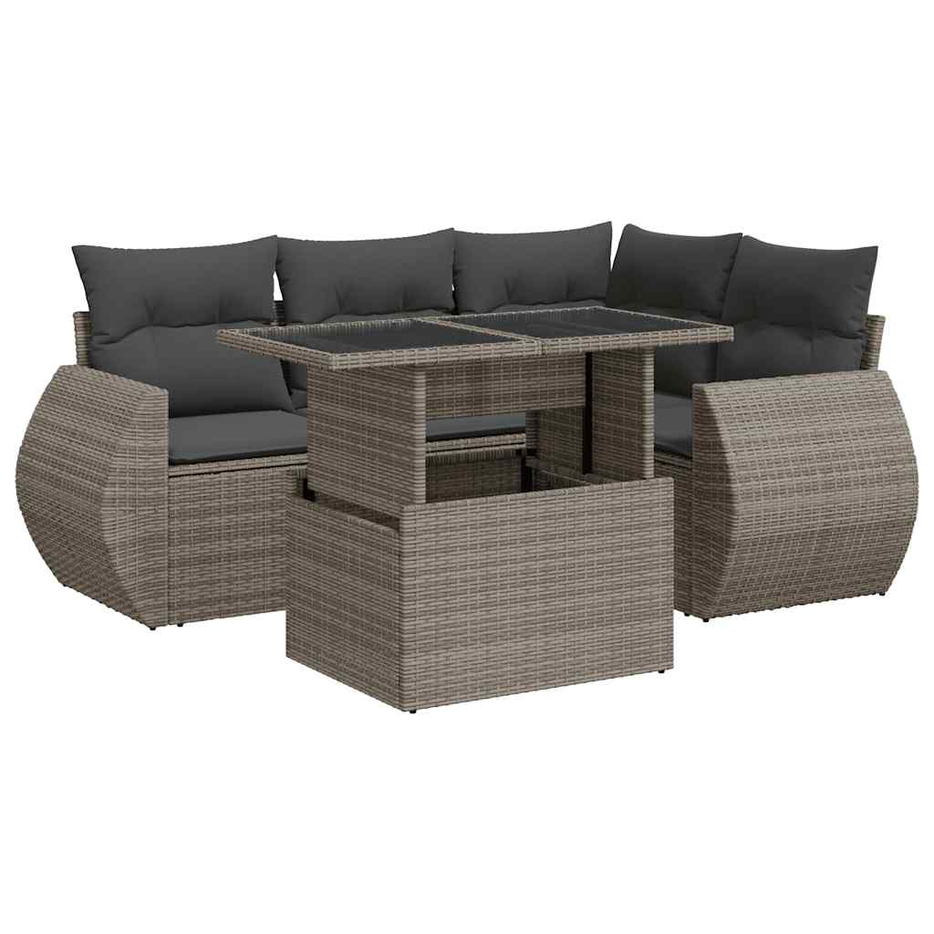 5 részes szürke polyrattan kerti ülőgarnitúra párnákkal
