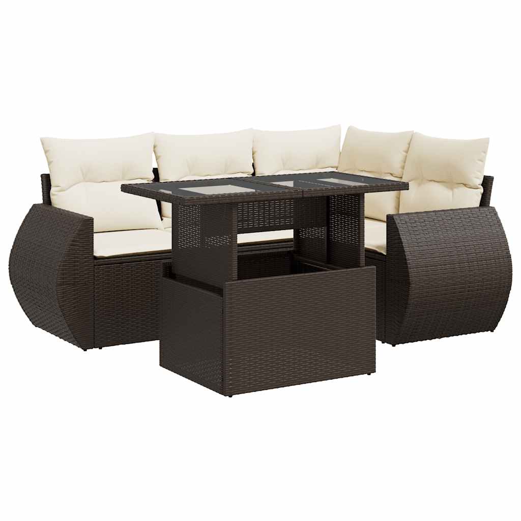 5 részes barna polyrattan kerti ülőgarnitúra párnával