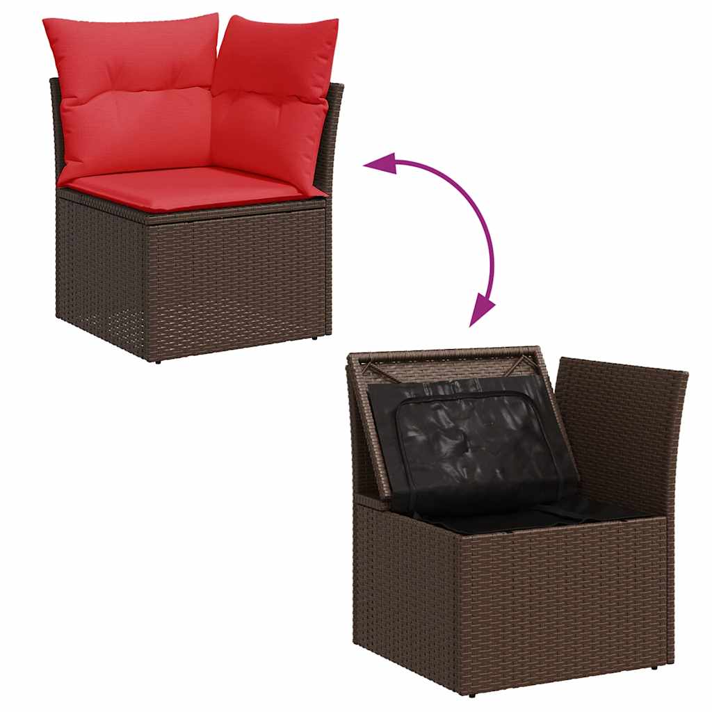 5 részes barna polyrattan akácfa kerti ülőgarnitúra párnával