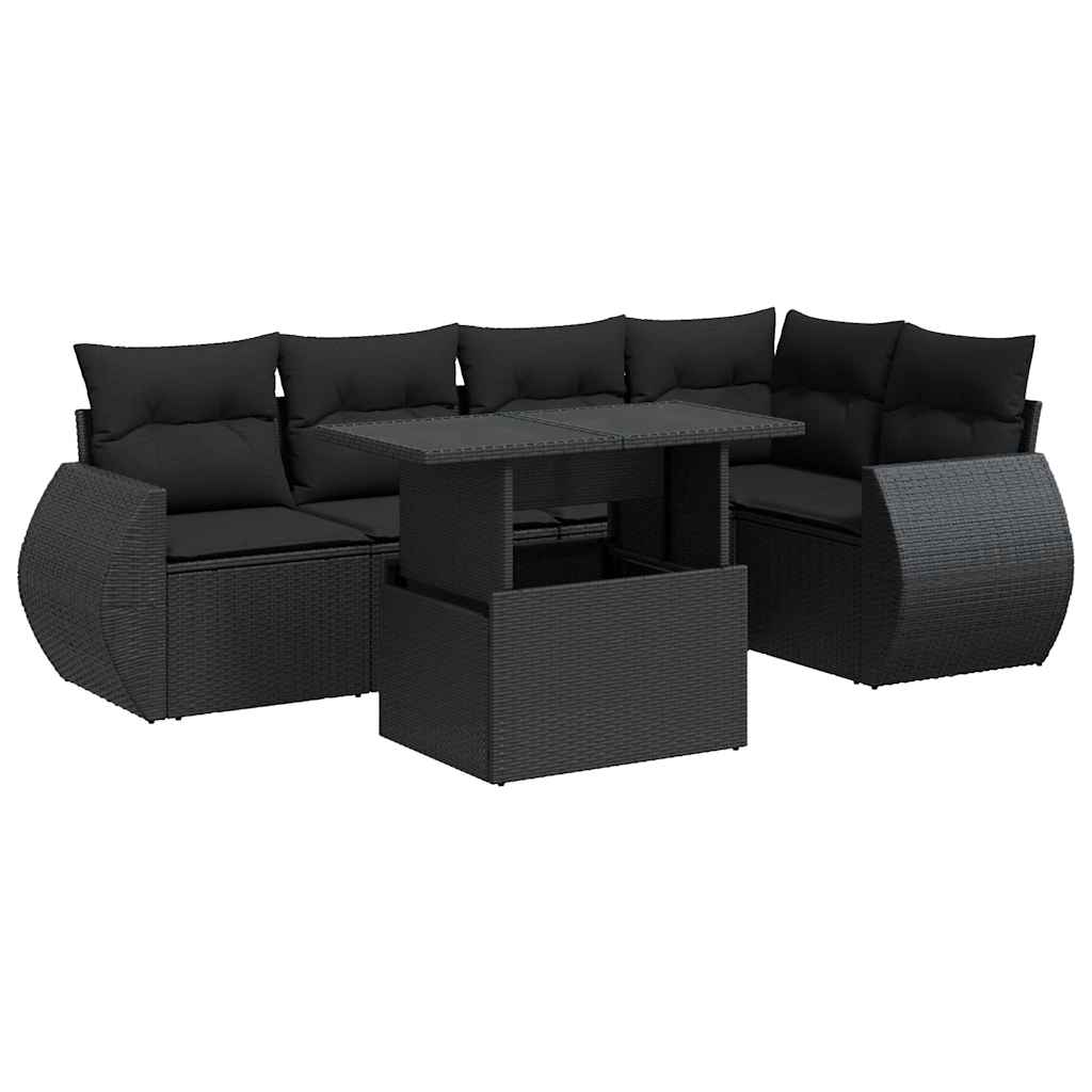 6 részes fekete polyrattan kerti ülőgarnitúra párnákkal
