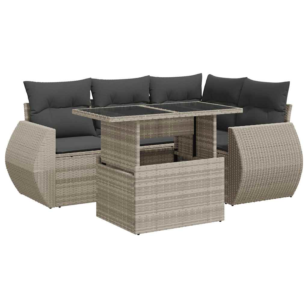 6 részes világosszürke polyrattan kerti ülőgarnitúra párnákkal