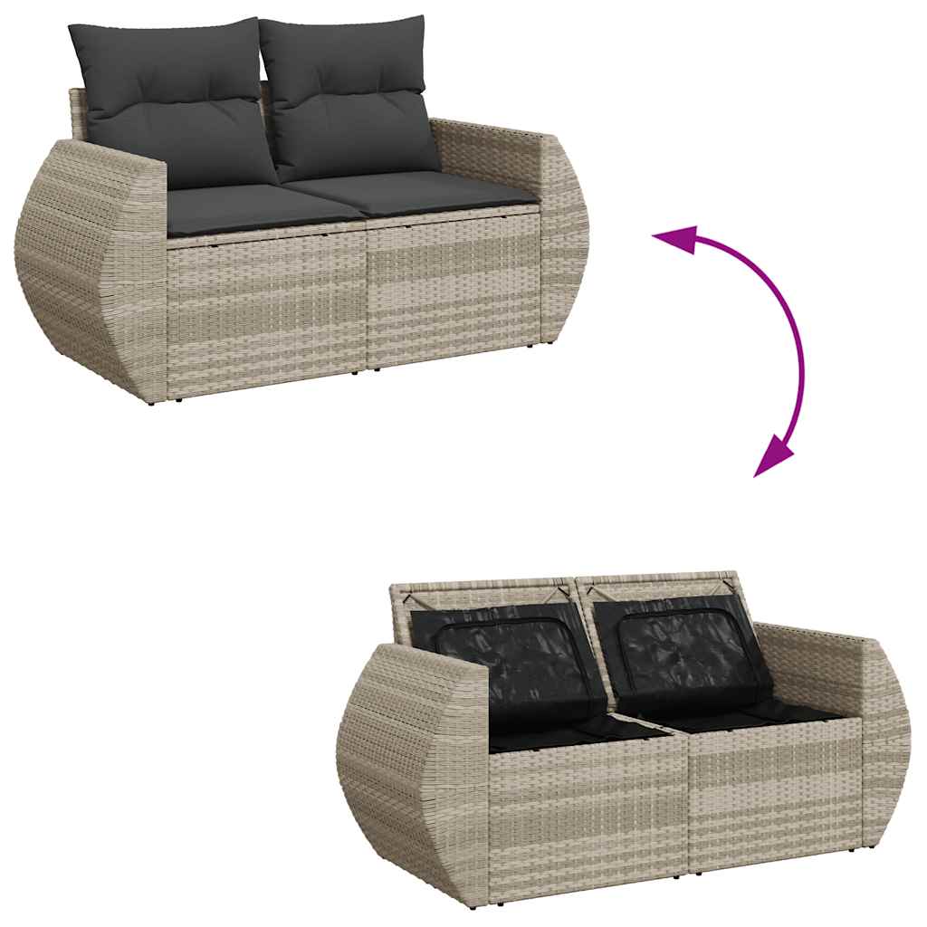 6 részes világosszürke polyrattan kerti ülőgarnitúra párnákkal