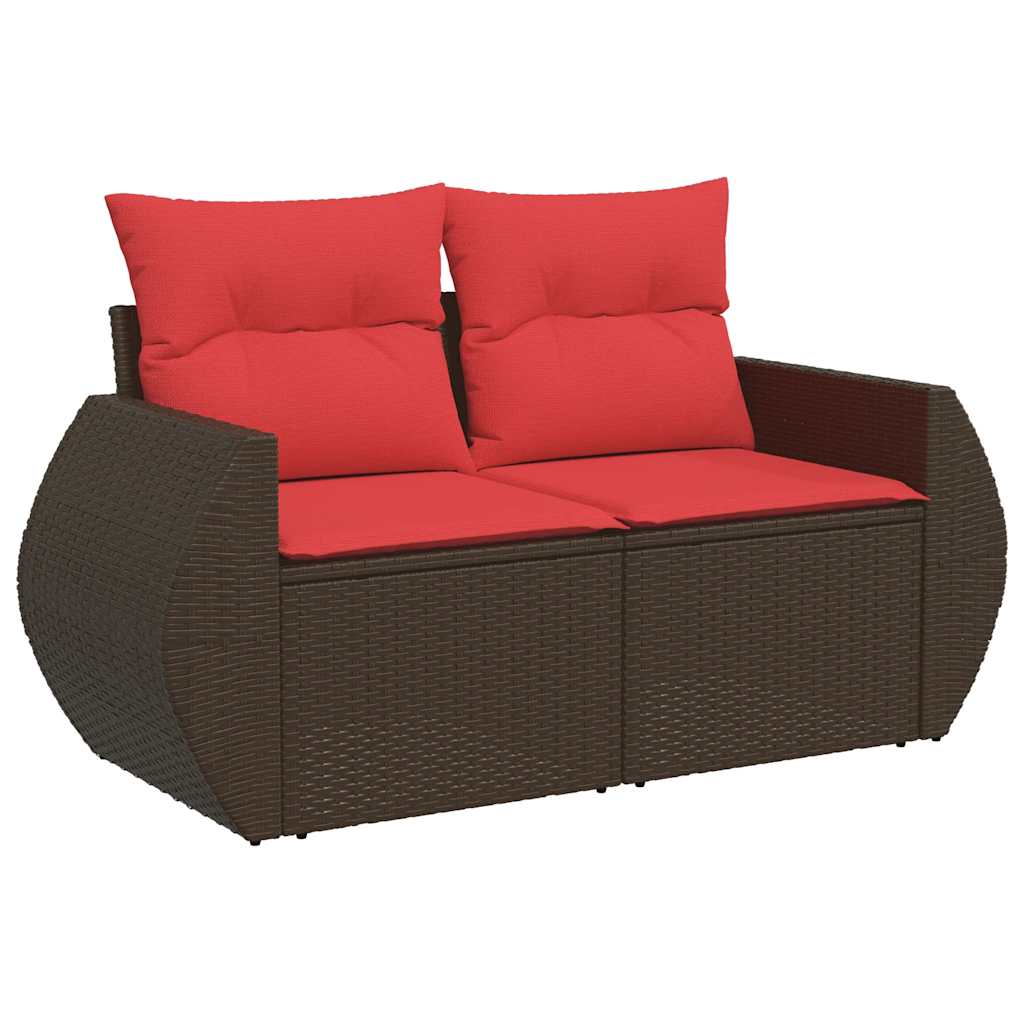 6 részes barna polyrattan akácfa kerti ülőgarnitúra párnával