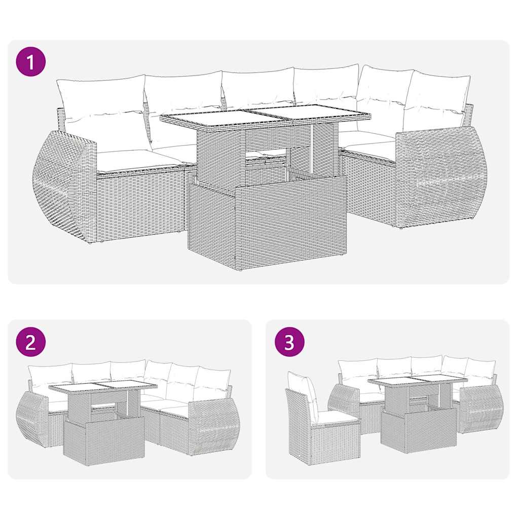 6 részes barna polyrattan akácfa kerti ülőgarnitúra párnával