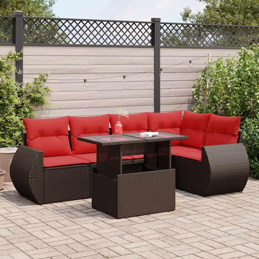 6 részes barna polyrattan akácfa kerti ülőgarnitúra párnával