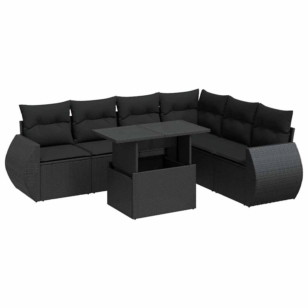 7 részes fekete polyrattan kerti ülőgarnitúra párnával