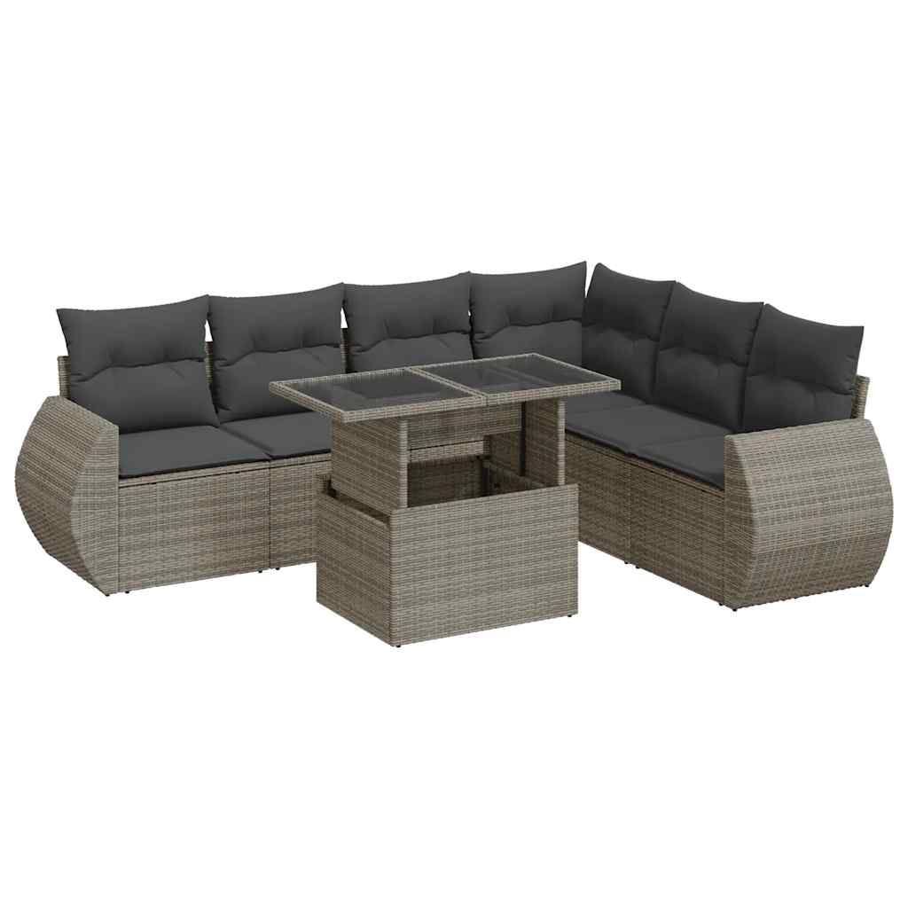 7 részes szürke polyrattan kerti ülőgarnitúra párnákkal