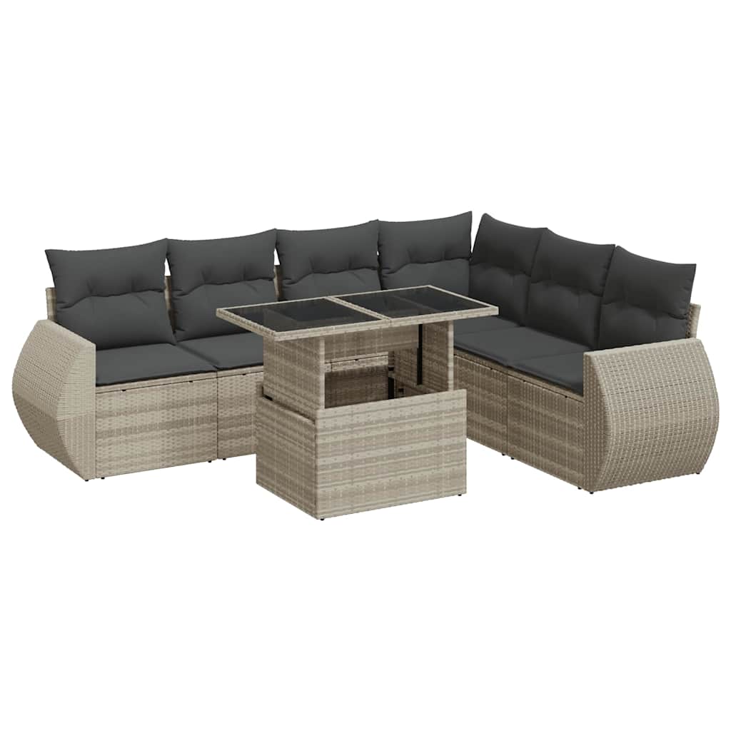 7 részes világosszürke polyrattan kerti ülőgarnitúra párnákkal