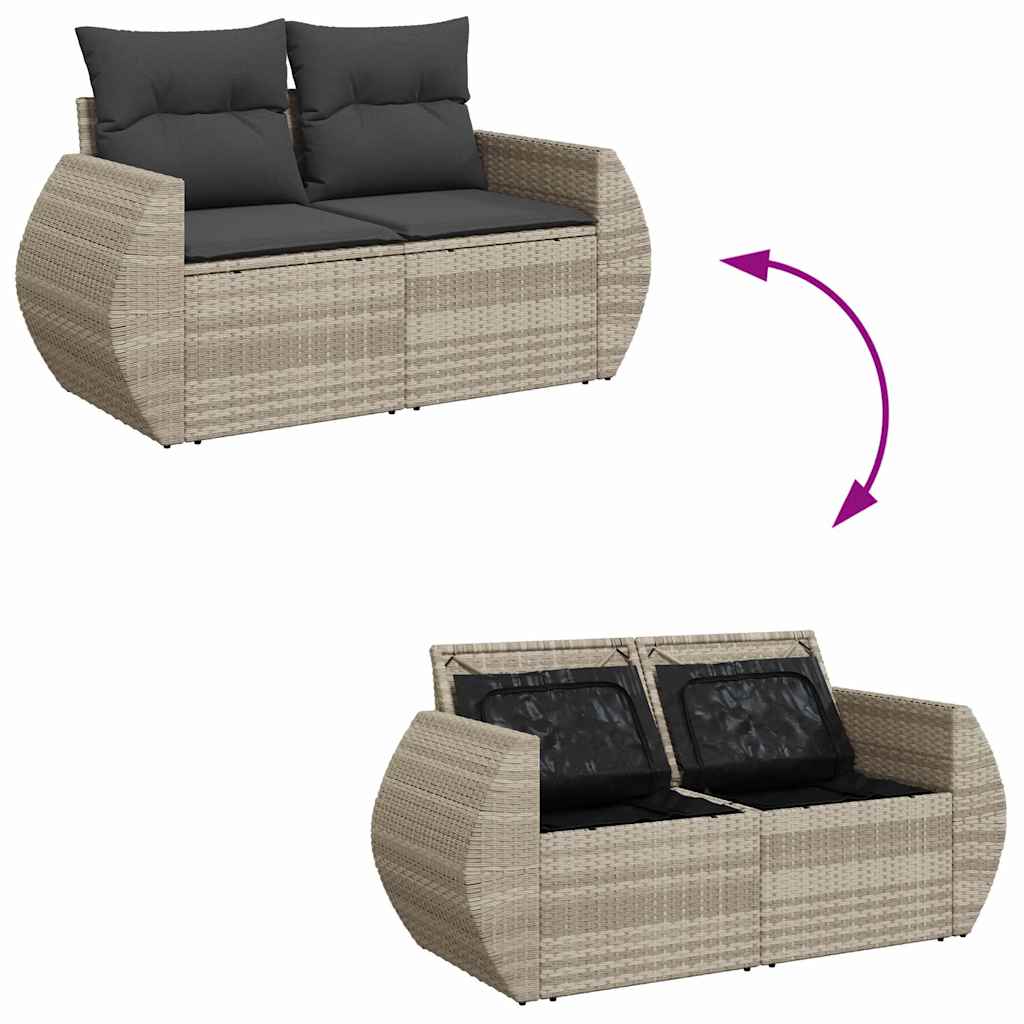 7 részes világosszürke polyrattan kerti ülőgarnitúra párnákkal