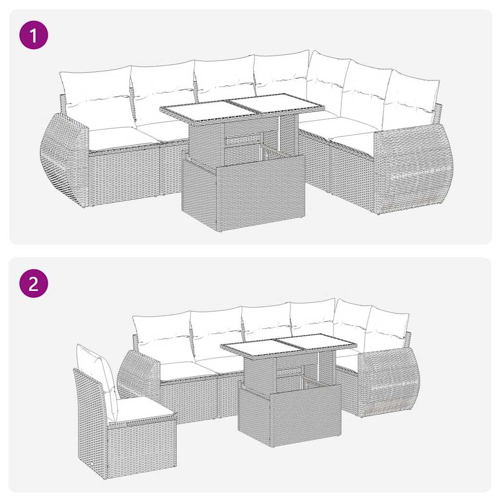 7 részes barna polyrattan akácfa kerti ülőgarnitúra párnákkal