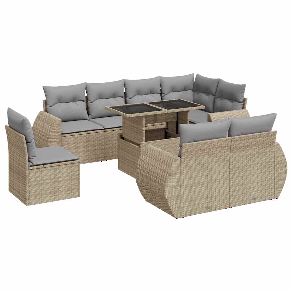 9 részes bézs polyrattan kerti ülőgarnitúra párnákkal