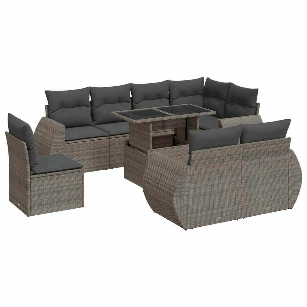 9 részes szürke polyrattan kerti ülőgarnitúra párnákkal