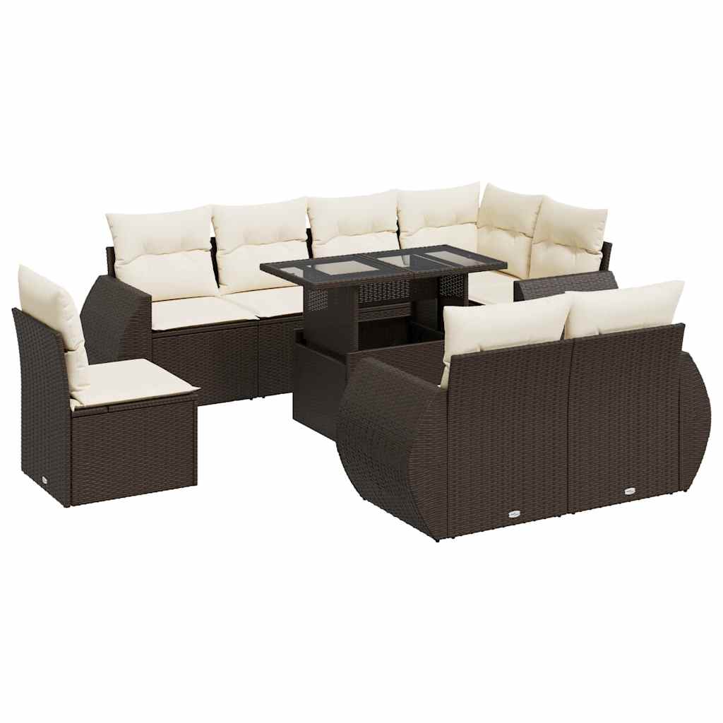 9 részes barna polyrattan kerti ülőgarnitúra párnákkal