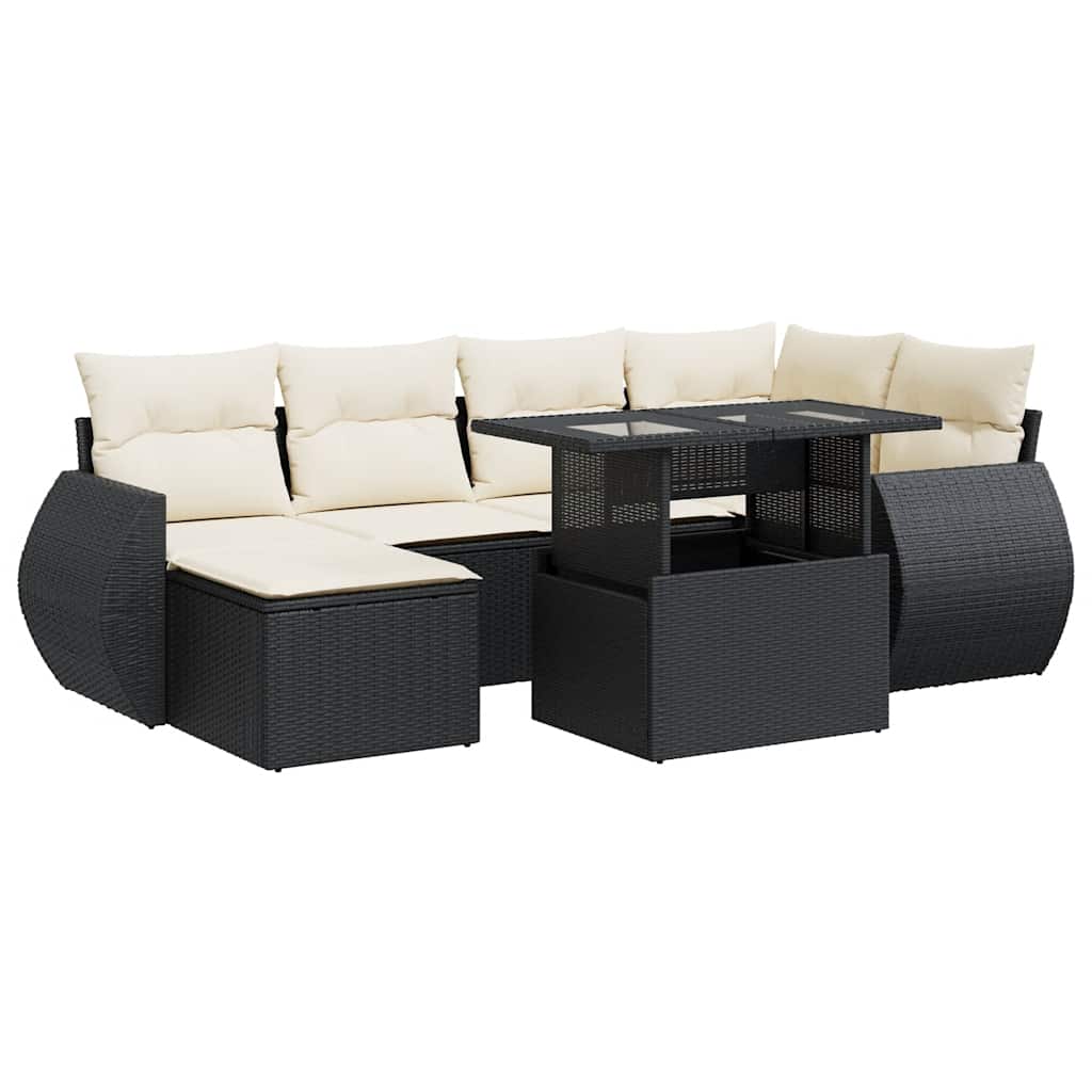 7 részes fekete polyrattan kerti ülőgarnitúra párnával