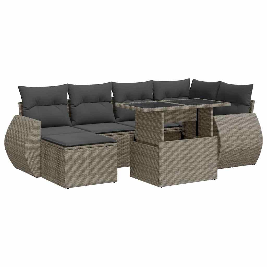 7 részes szürke polyrattan kerti ülőgarnitúra párnákkal