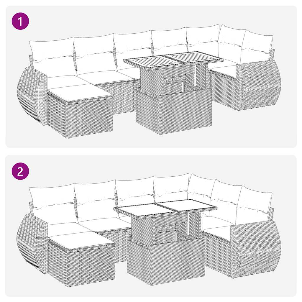 8 részes szürke polyrattan akácfa kerti ülőgarnitúra párnákkal