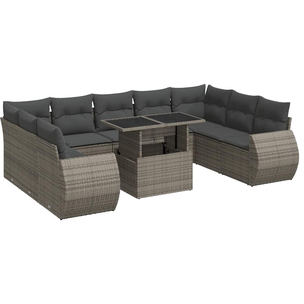 10 részes szürke polyrattan kerti ülőgarnitúra párnákkal