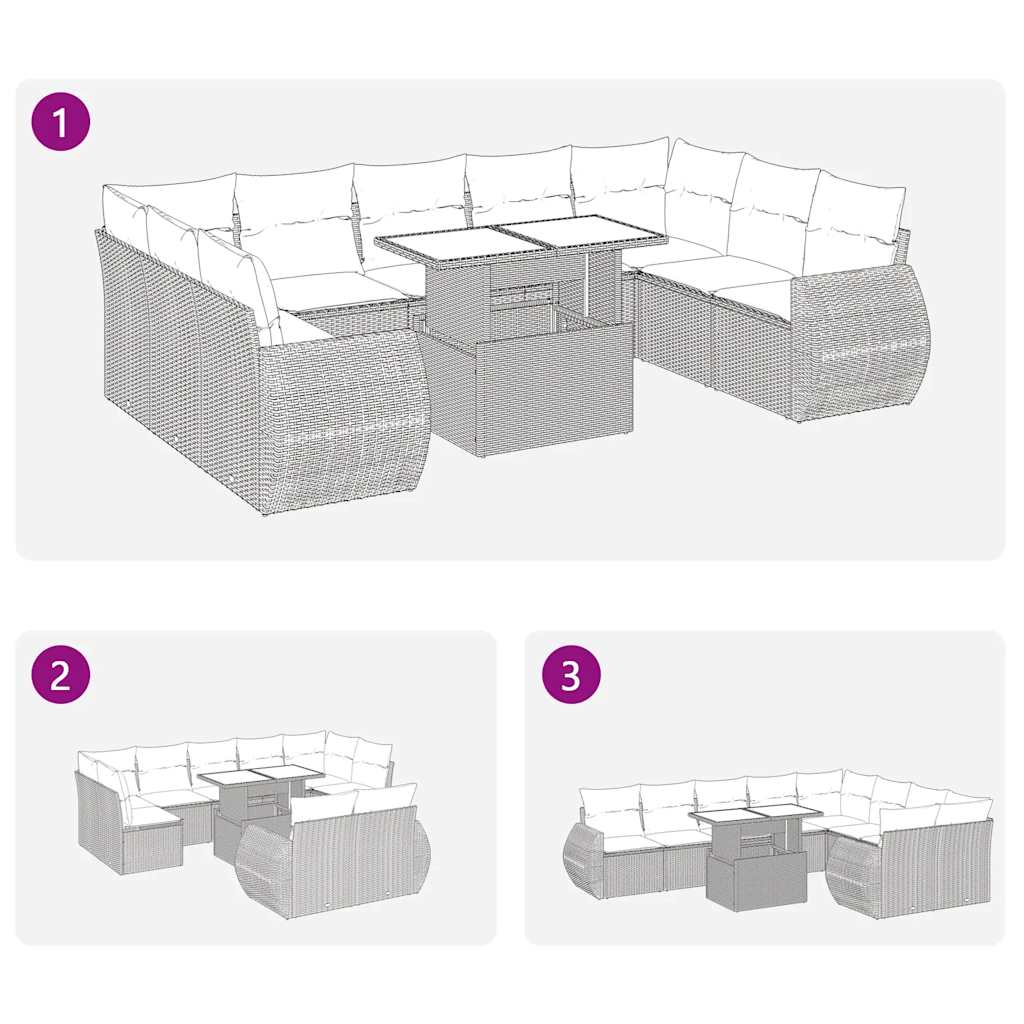 10 részes barna polyrattan akácfa kerti ülőgarnitúra párnákkal