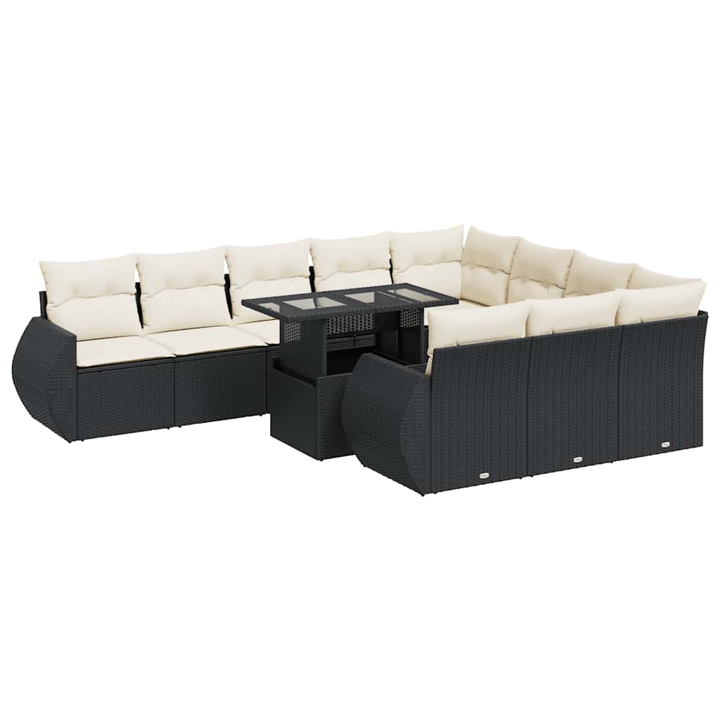 11 részes fekete polyrattan kerti ülőgarnitúra párnákkal
