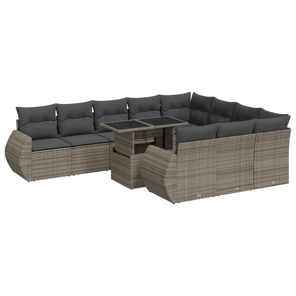 11 részes szürke polyrattan kerti ülőgarnitúra párnákkal