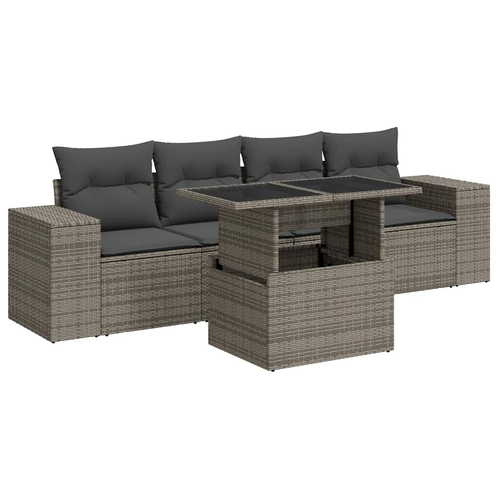 5 részes szürke polyrattan kerti ülőgarnitúra párnákkal