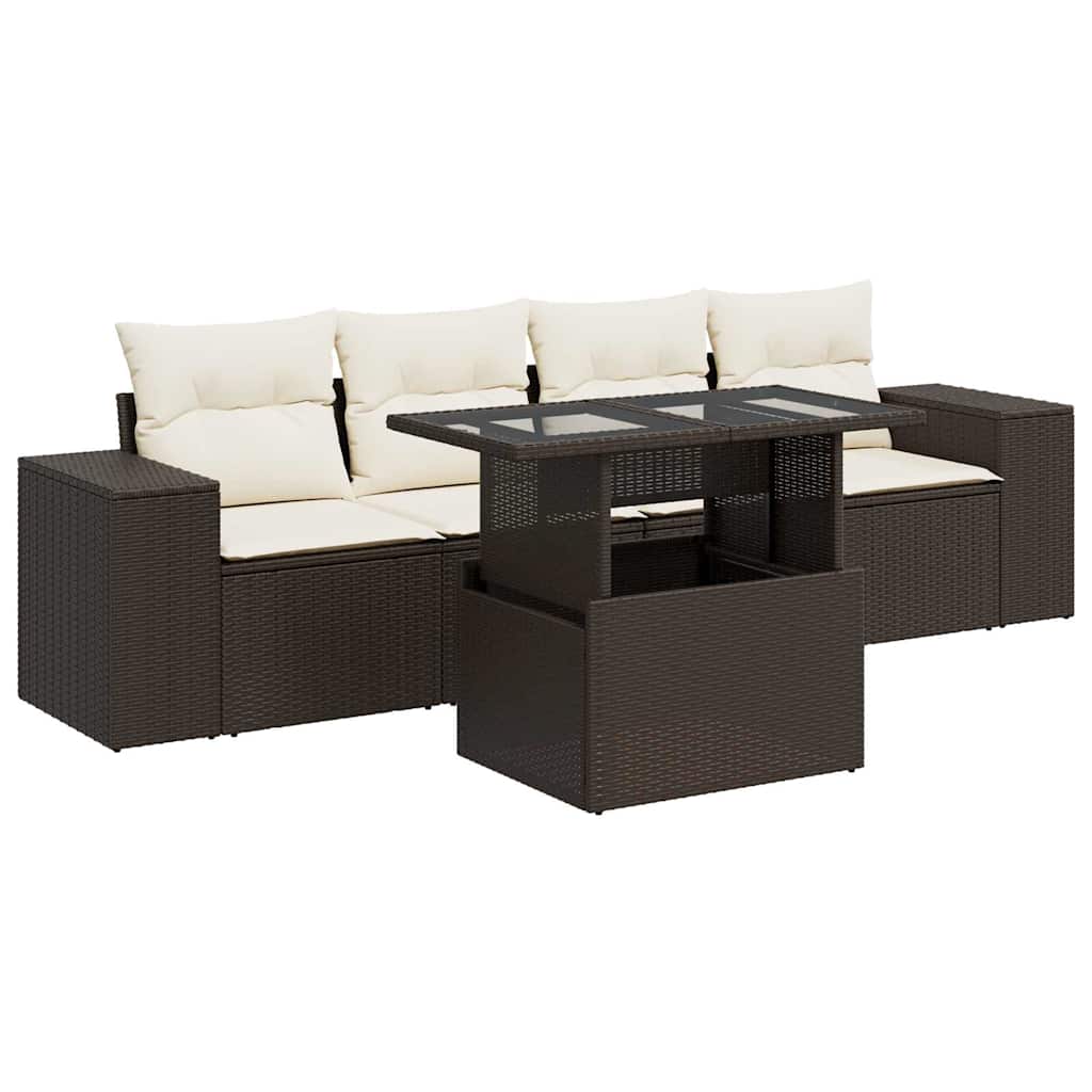 5 részes barna polyrattan kerti ülőgarnitúra párnával