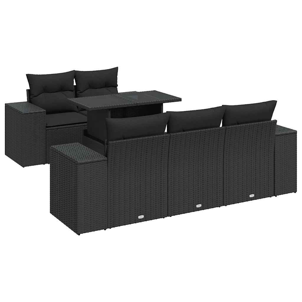 6 részes fekete polyrattan kerti ülőgarnitúra párnákkal
