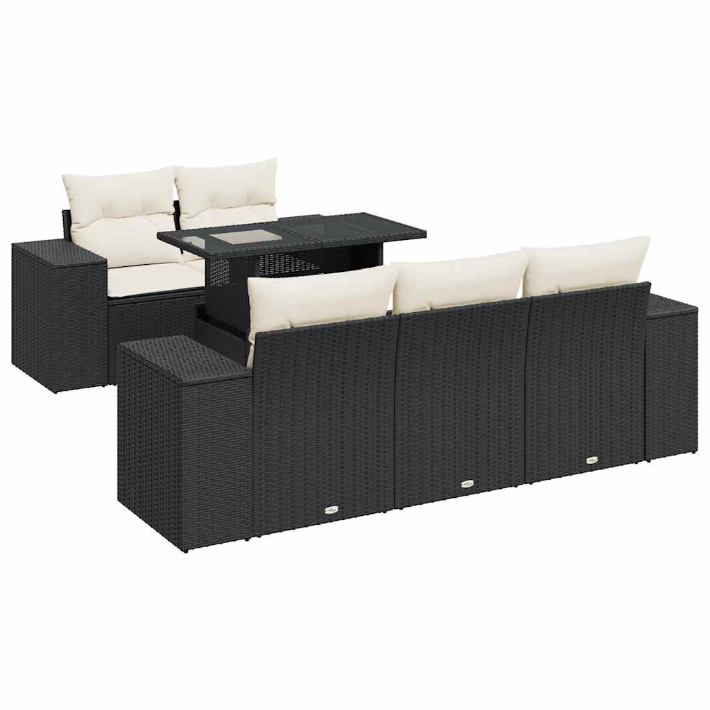 6 részes fekete polyrattan kerti ülőgarnitúra párnákkal
