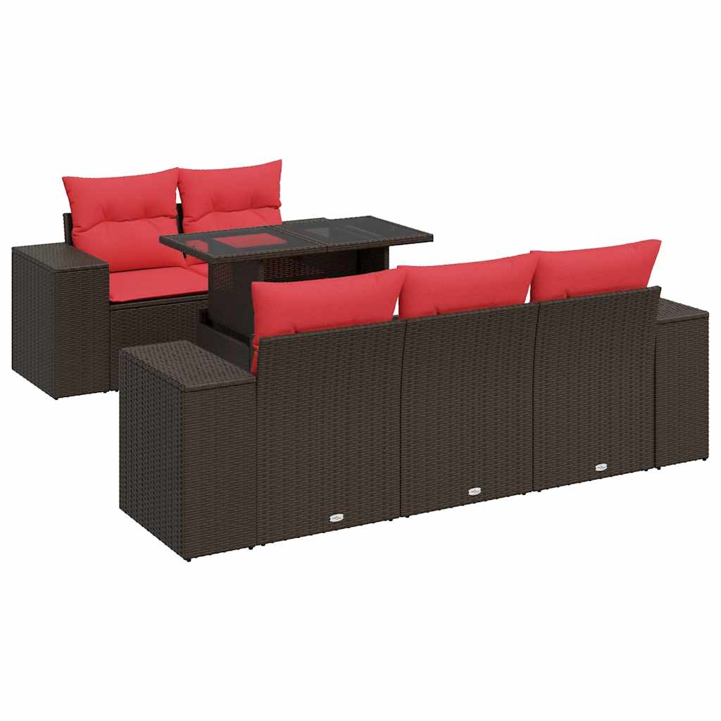 6 részes barna polyrattan akácfa kerti ülőgarnitúra párnával