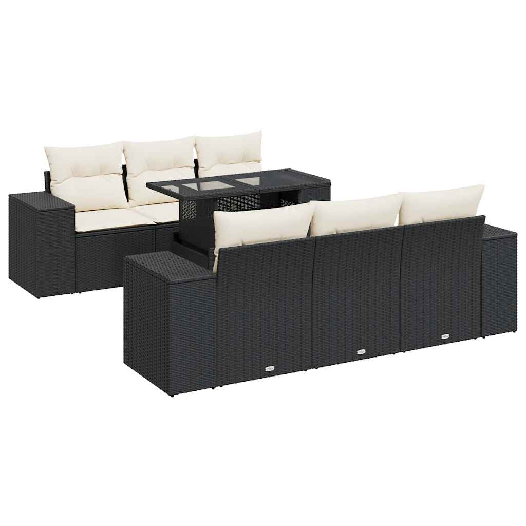 7 részes fekete polyrattan kerti ülőgarnitúra párnával