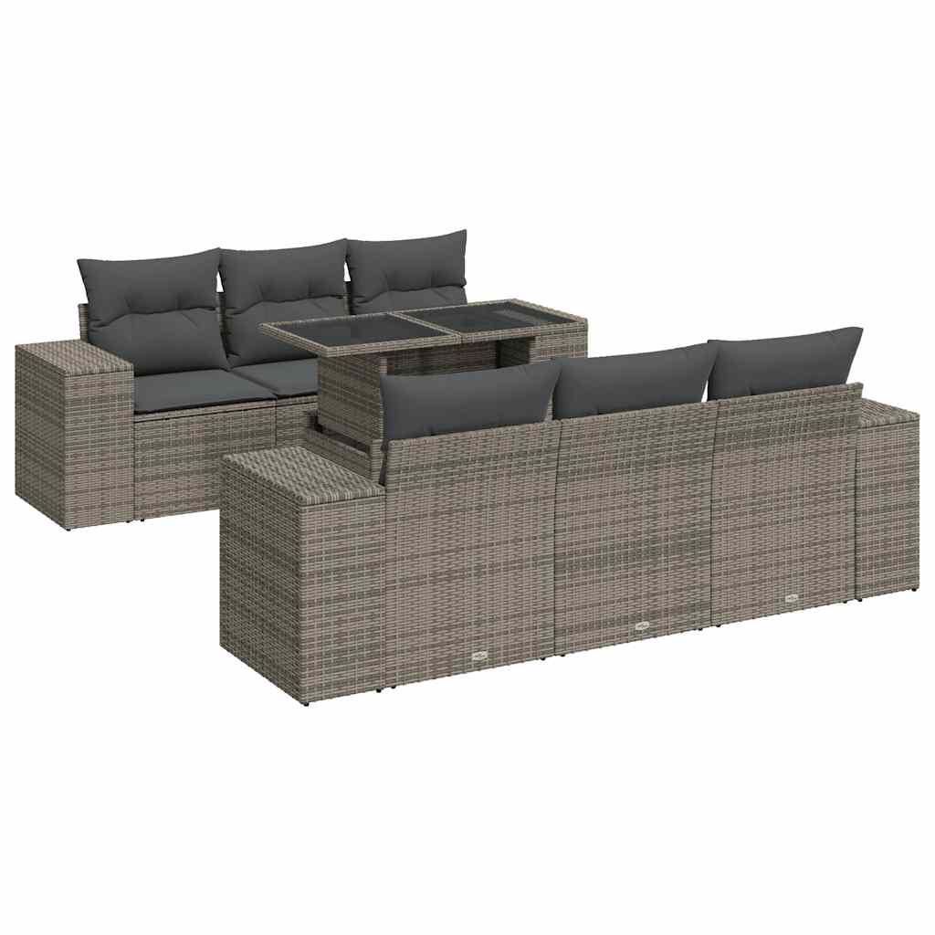 7 részes szürke polyrattan kerti ülőgarnitúra párnákkal