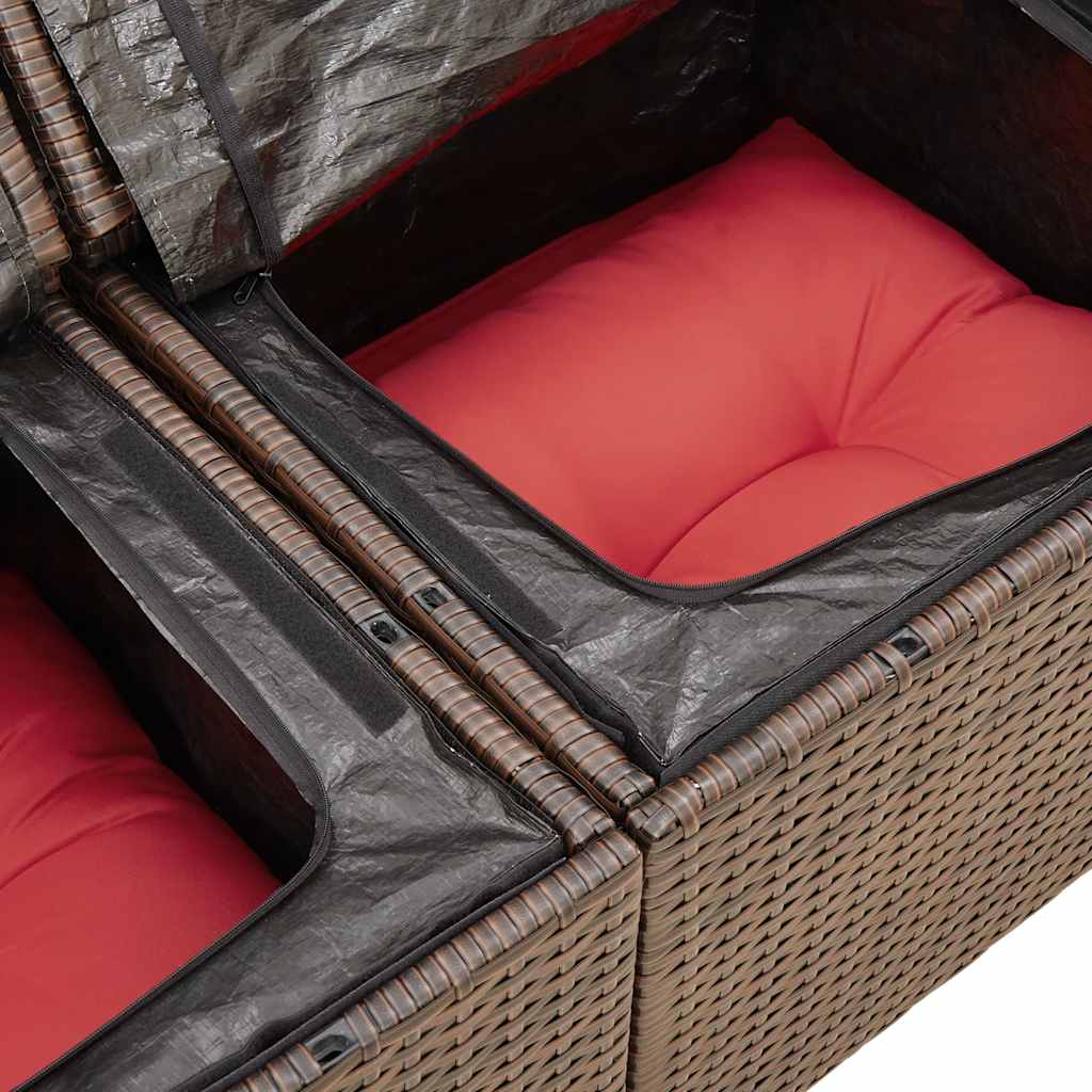 7 részes barna polyrattan akácfa kerti ülőgarnitúra párnákkal