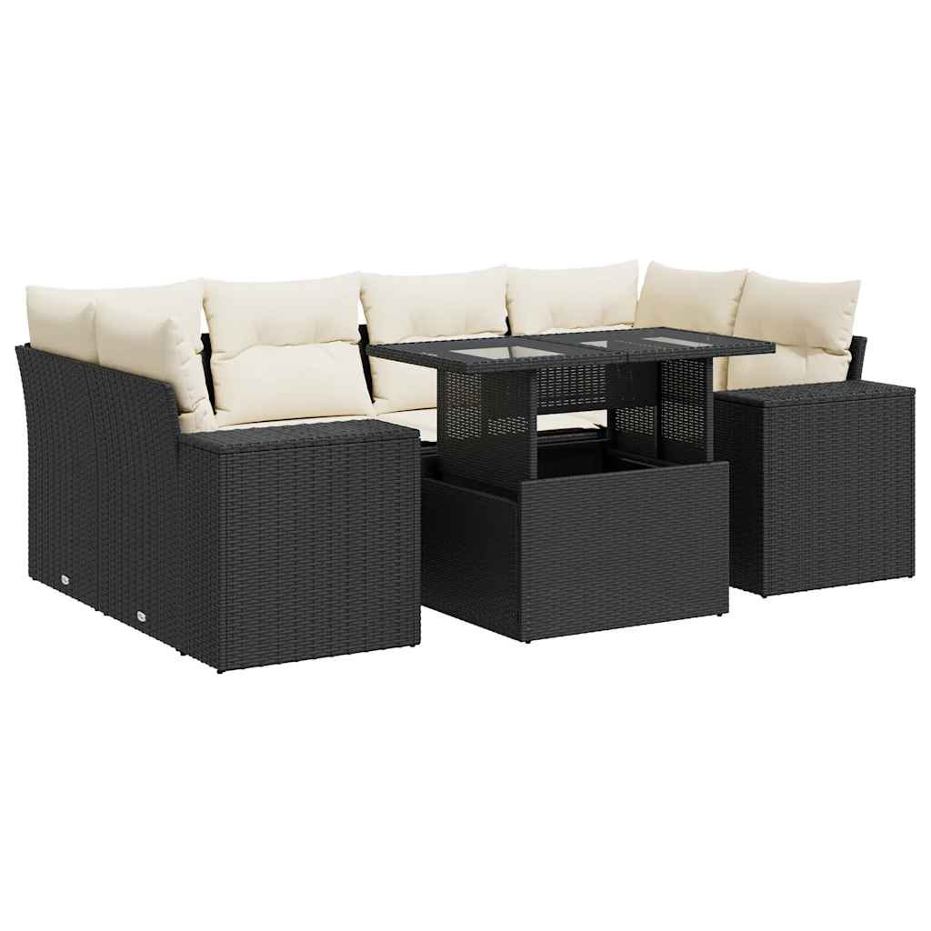 7 részes fekete polyrattan kerti ülőgarnitúra párnával