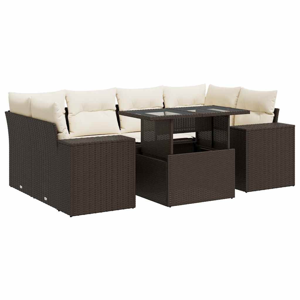 7 részes barna polyrattan kerti ülőgarnitúra párnákkal