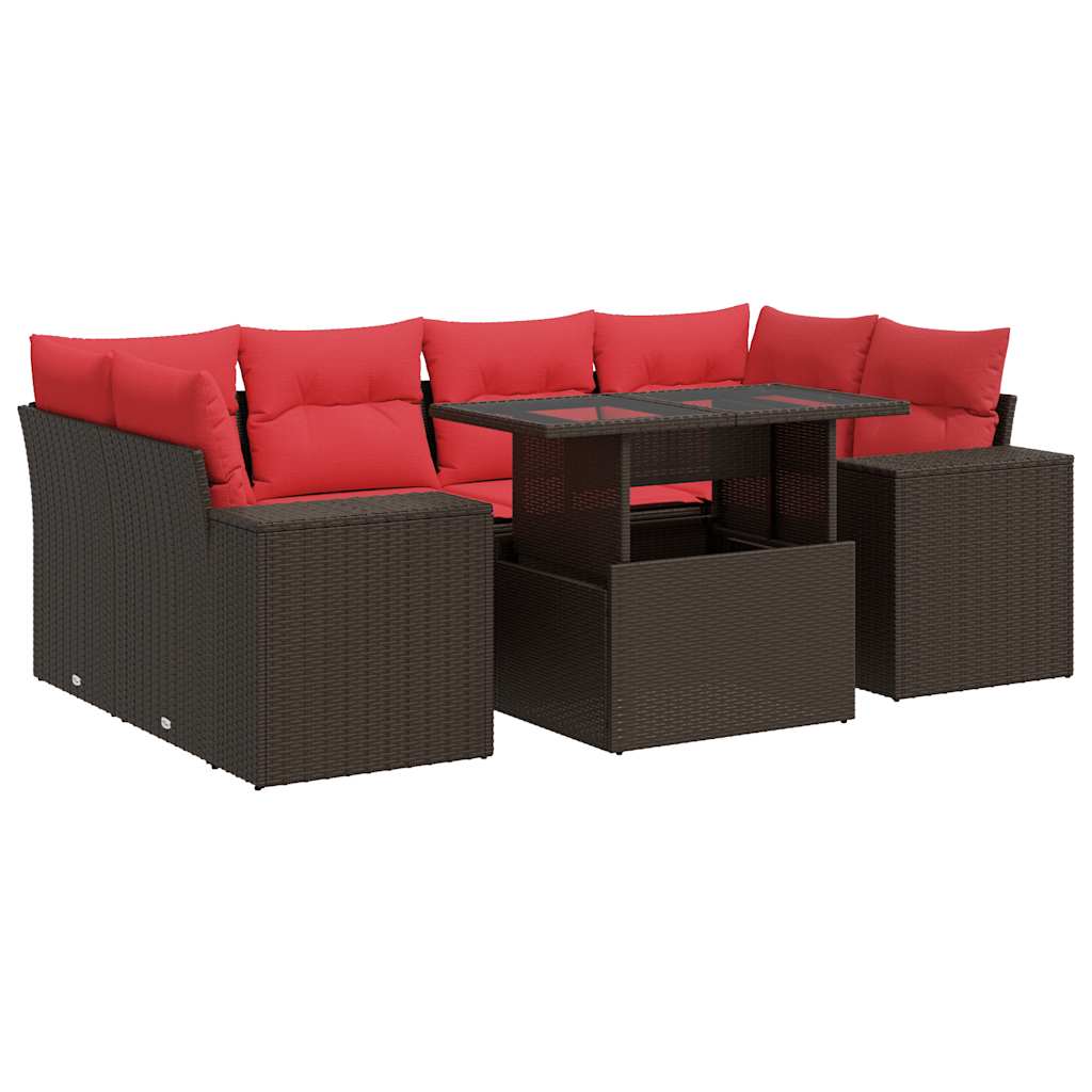 7 részes barna polyrattan kerti ülőgarnitúra párnákkal