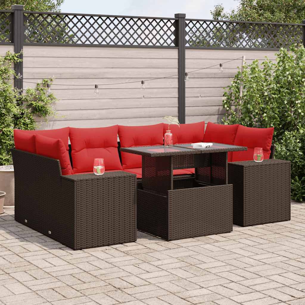 7 részes barna polyrattan kerti ülőgarnitúra párnákkal