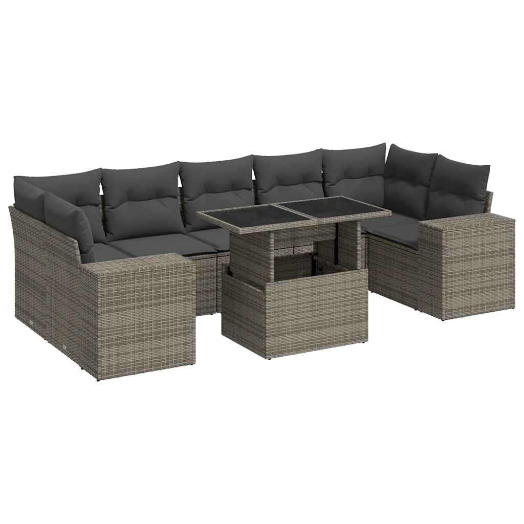 8 részes szürke polyrattan kerti ülőgarnitúra párnákkal