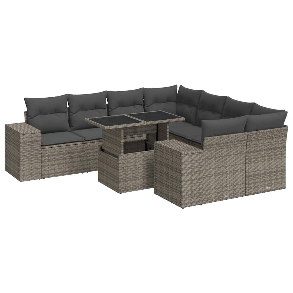 9 részes szürke polyrattan kerti ülőgarnitúra párnákkal