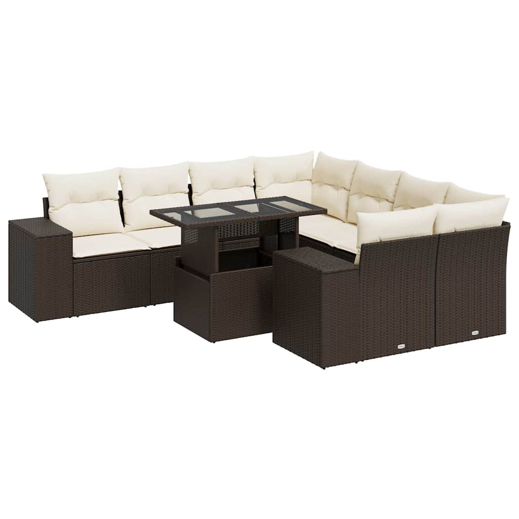9 részes barna polyrattan kerti ülőgarnitúra párnákkal