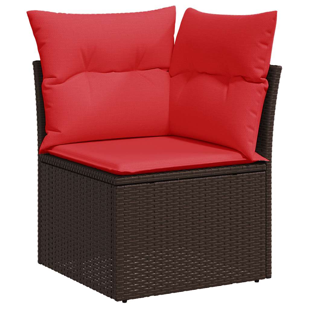 9 részes barna polyrattan akácfa kerti ülőgarnitúra párnákkal