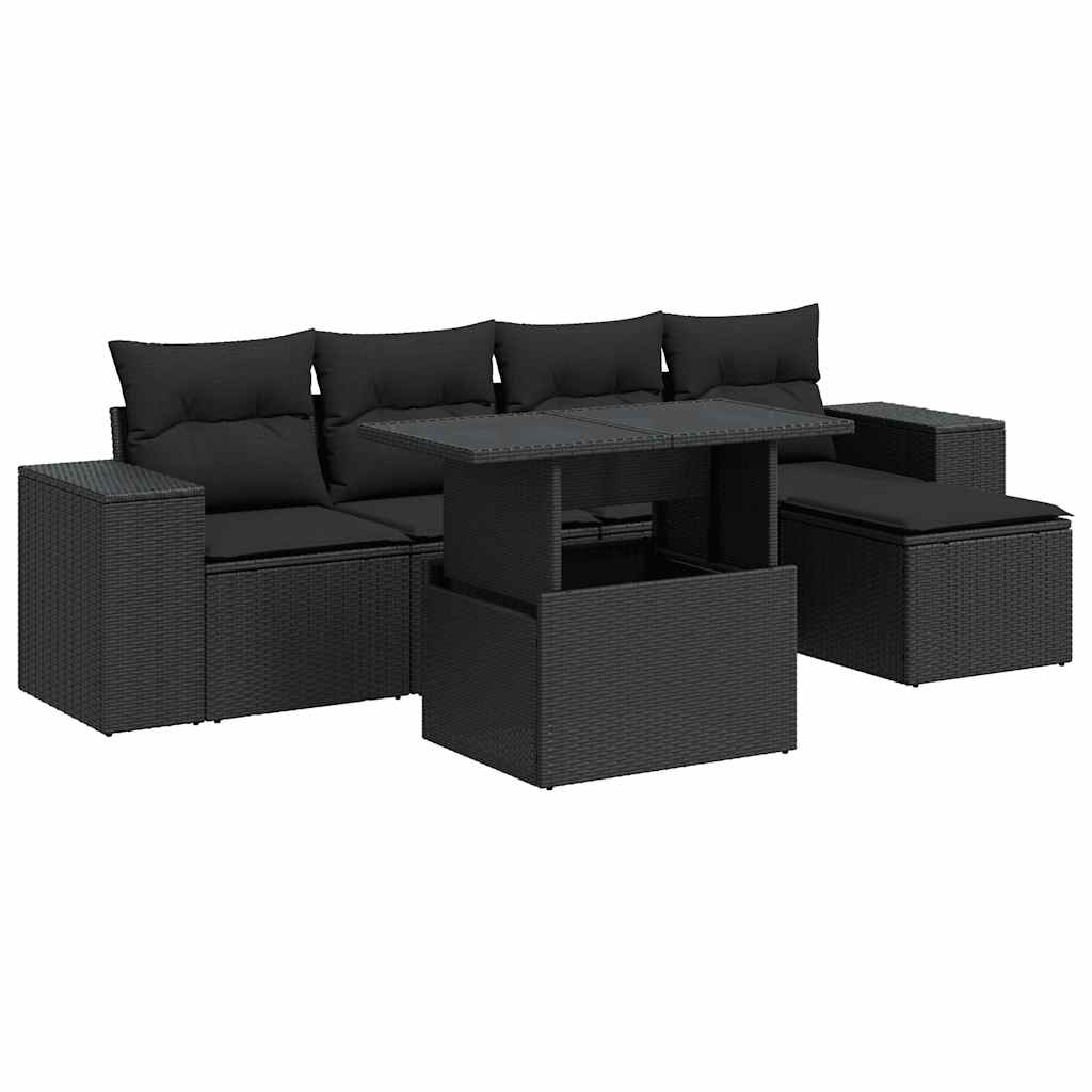 6 részes fekete polyrattan kerti ülőgarnitúra párnákkal