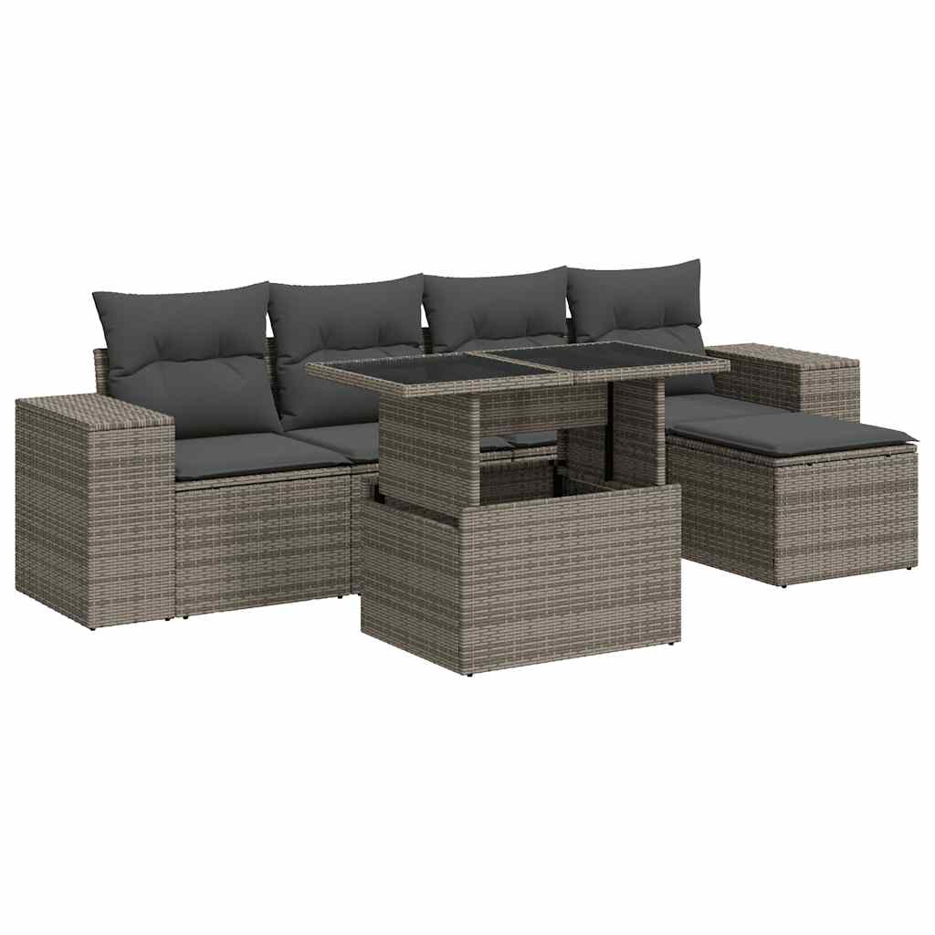 6 részes szürke polyrattan kerti ülőgarnitúra párnákkal