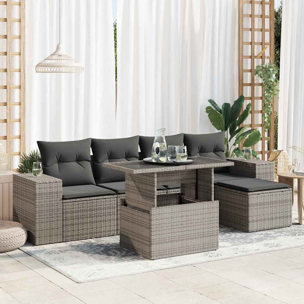6 részes szürke polyrattan kerti ülőgarnitúra párnákkal
