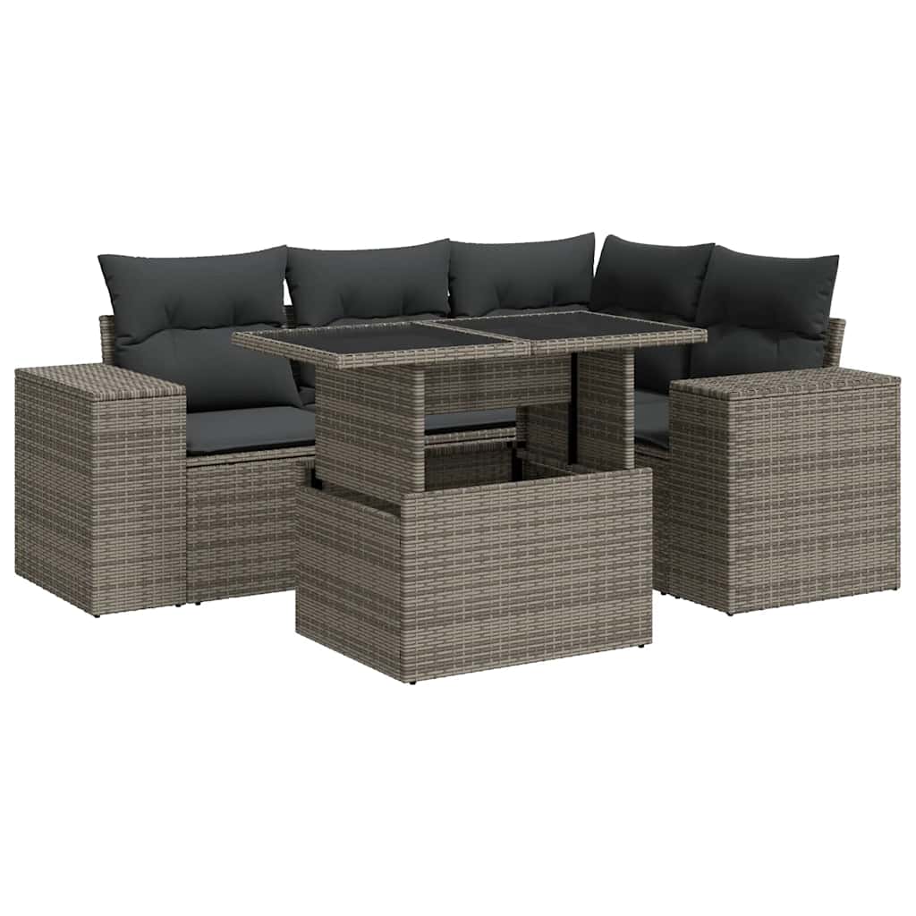 5 részes szürke polyrattan kerti ülőgarnitúra párnákkal